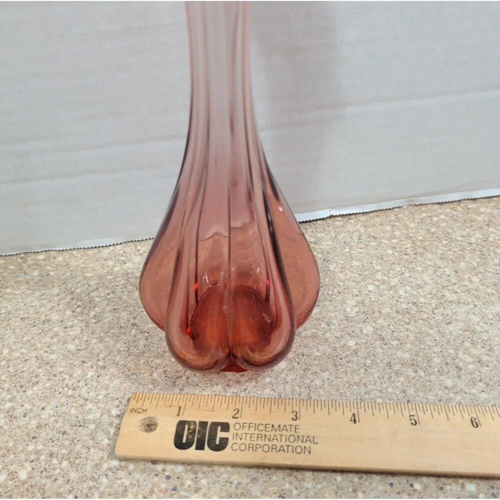 Unmarked Vintage Fenton Cranberry Glass Ruffled Melon Bud Vase 8.5”
